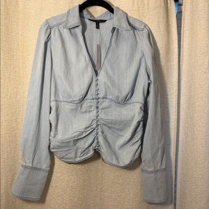 White House Black Market Light Blue Ruched Blouse